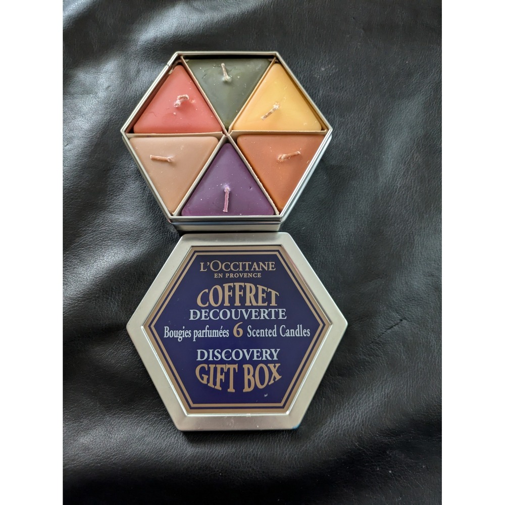 L'Occitane en Provence Discovery Gift Box 6 Scented Candles Hexagon Tin Set NEW